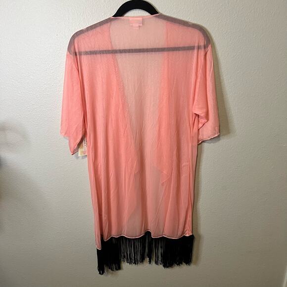 NWT LuLaRoe Pink and Black Monroe Fringe Cardigan Size S - Picture 3 of 3